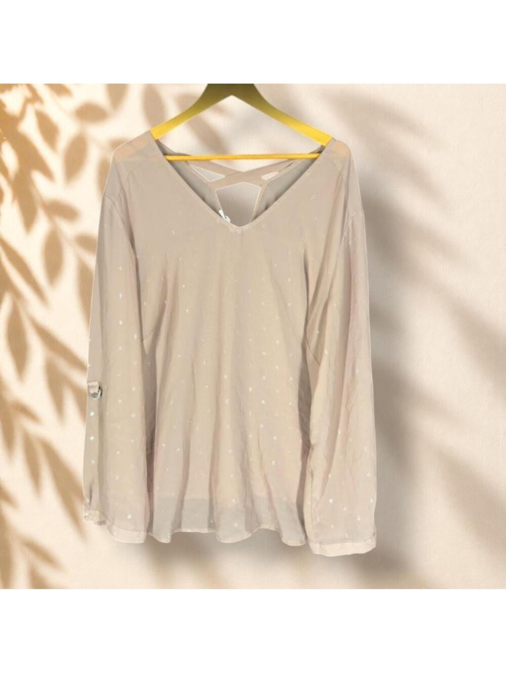 Maurices Blouse Women 3 Brown V-Neck Long Sleeve Pullover Casual Metallic Solid